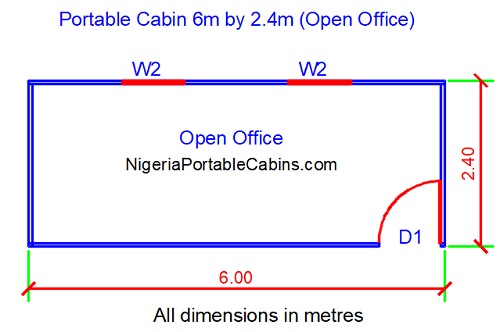 20 Feet Portacabin Floor Plan (6m by 2.4m)