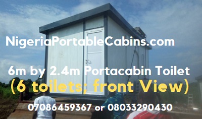 6m by 2.4m Portable Cabin Toilet Nigeria (6 in 1 Toilet): Front View