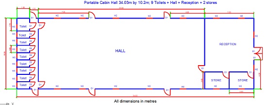 Hall building plan for portable cabin events hall