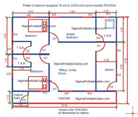 prefab 3 bedrooms bungalow plan nigeria 10